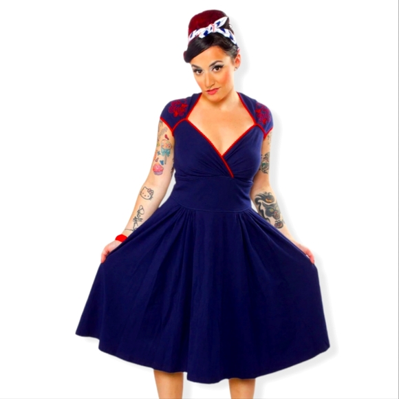 Pinup Couture Dresses & Skirts - Pinup couture navy blue and red octopus Octavia dress pinup girl clothing